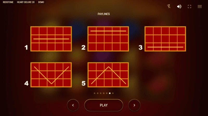 Heart Deluxe 2x - diagram of five winning lines from left to right